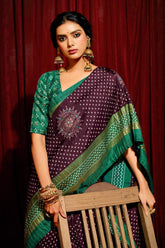 Purple Velvet Tusser Silk  Aari work Saree